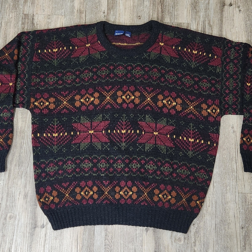 Mens Vintage Honors Geometric Knit Sweater Size 2XL Grunge Y2k Cosby Grandpa 90s